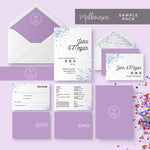 Melbourne Violet Confetti Wedding Invitation Sample 