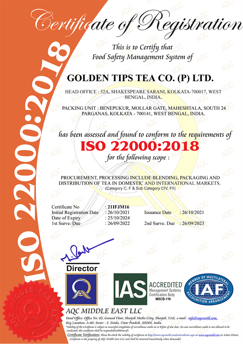 Golden Tips Tea ISO CERTIFICATE