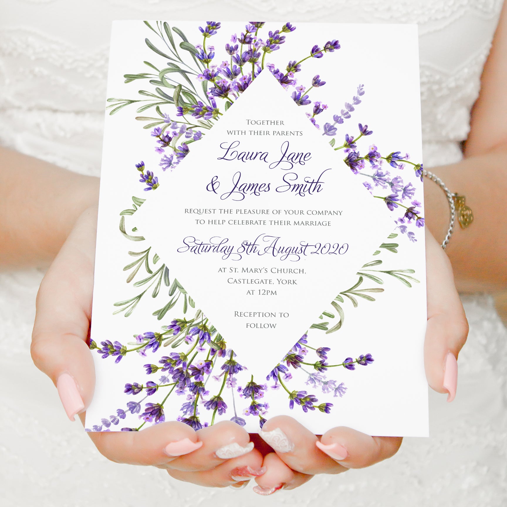 Lavender Wedding Invitations, Diamond Wreath, Rustic Wedding, Rosemary