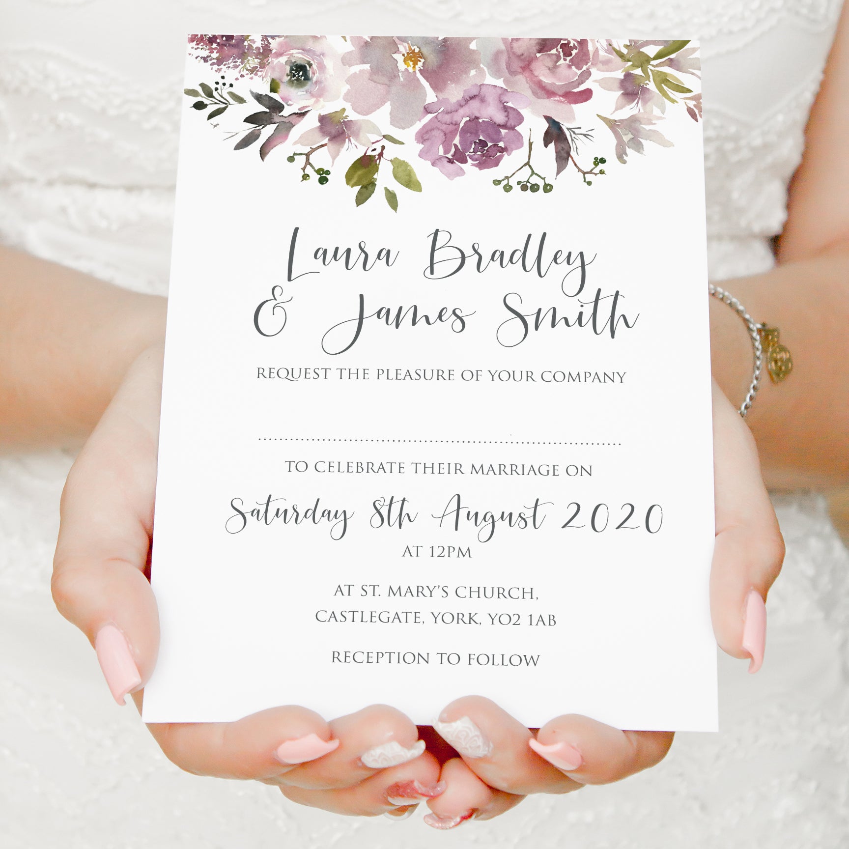 Dusty Rose Wedding Invitations, Floral Drop, Mauve, Dusky