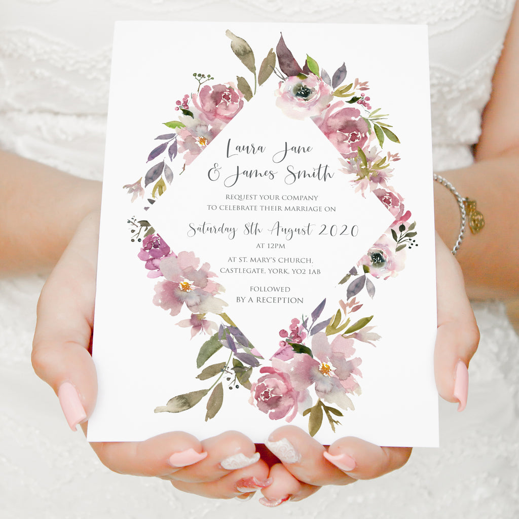 Dusty Rose Wedding Invitations, Diamond, Mauve, Dusky Pink