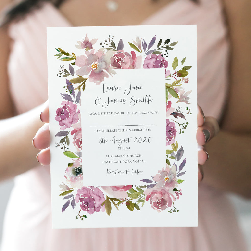 Dusty Rose Wedding Invitations, Floral Frame, Mauve, Dusky Pink, Pink ...