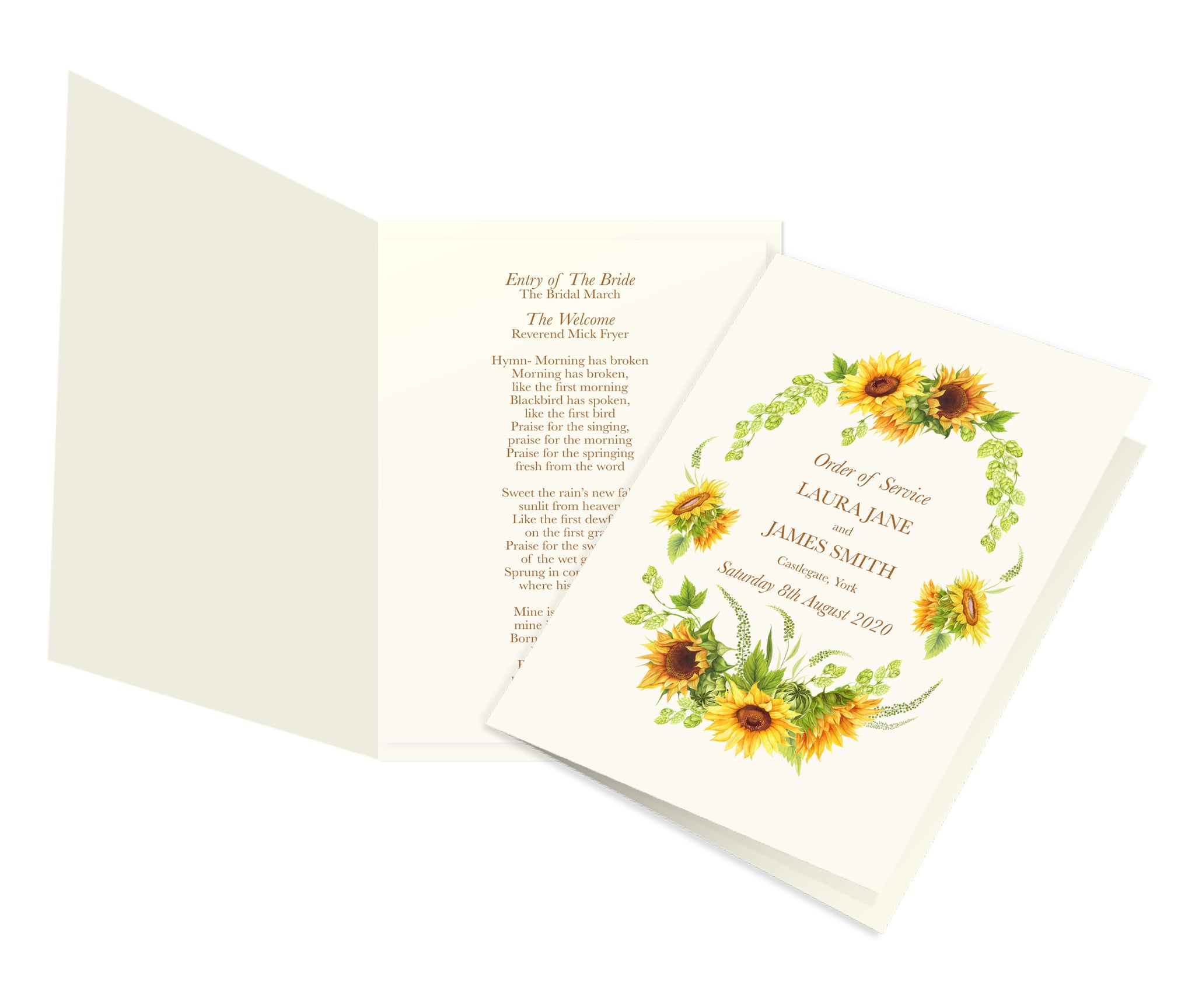 Rustic Sunflower Order Of Service Booklets Programme Rustic