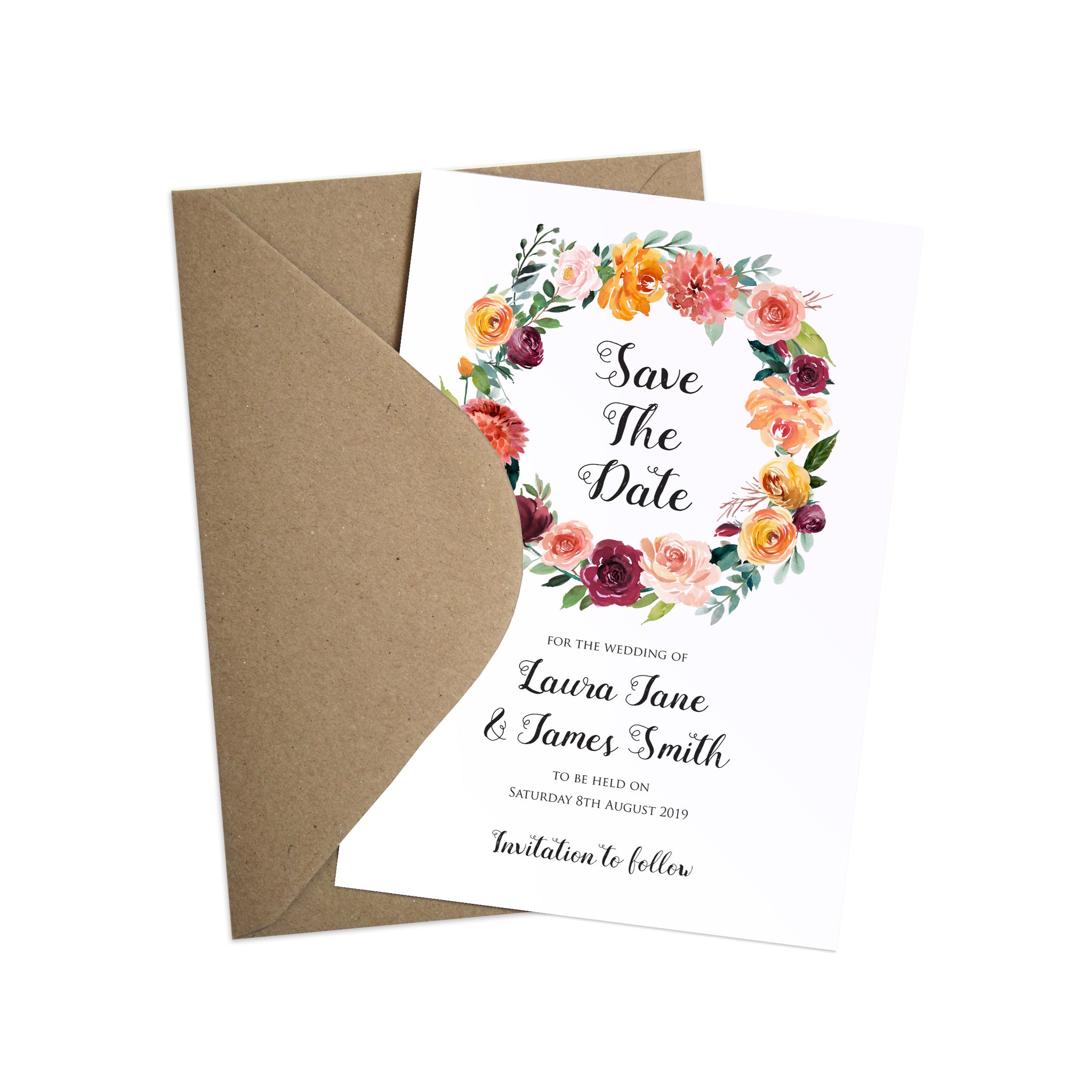 Paprika Save The Date Cards Orange Floral Wedding Invitation