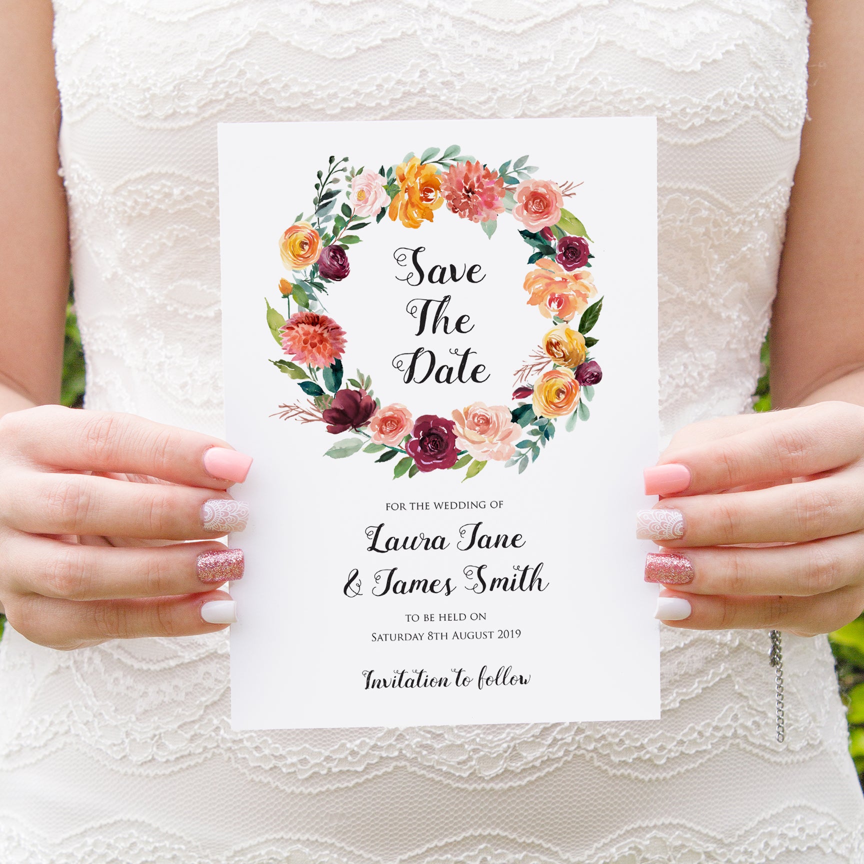 Paprika Save The Date Cards Orange Floral Wedding Invitation