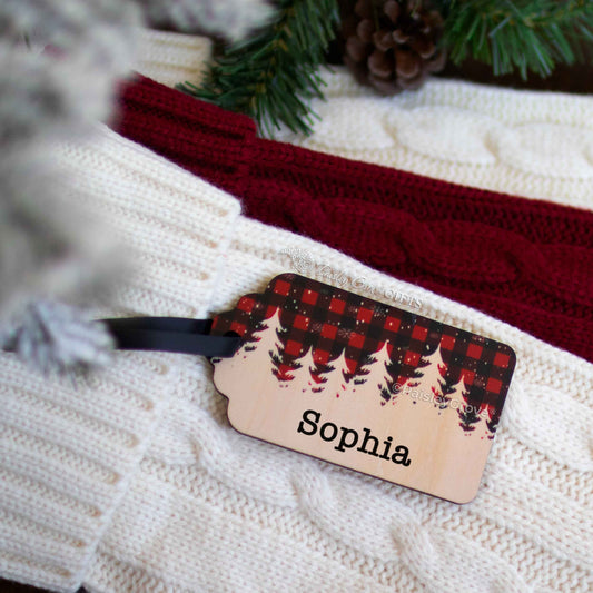 Personalized Christmas Stockings Wood Name Tags with Black Buffalo Pla –  PaisleyGroveGIFTS