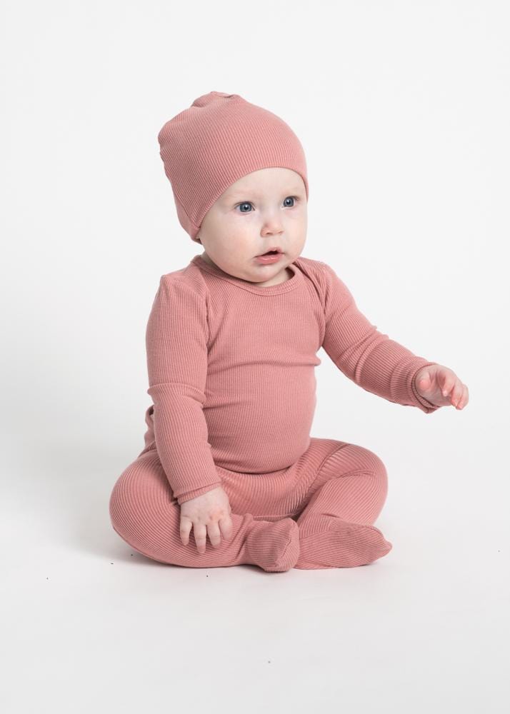 Rose Ribbed Onesie With Beanie