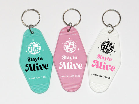 custom disco themed hotel keychains