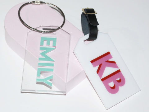 personalized acrylic shadow monogram bag tag