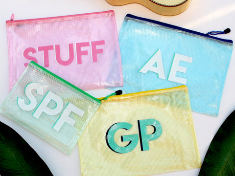 pool bag with colorful monogram