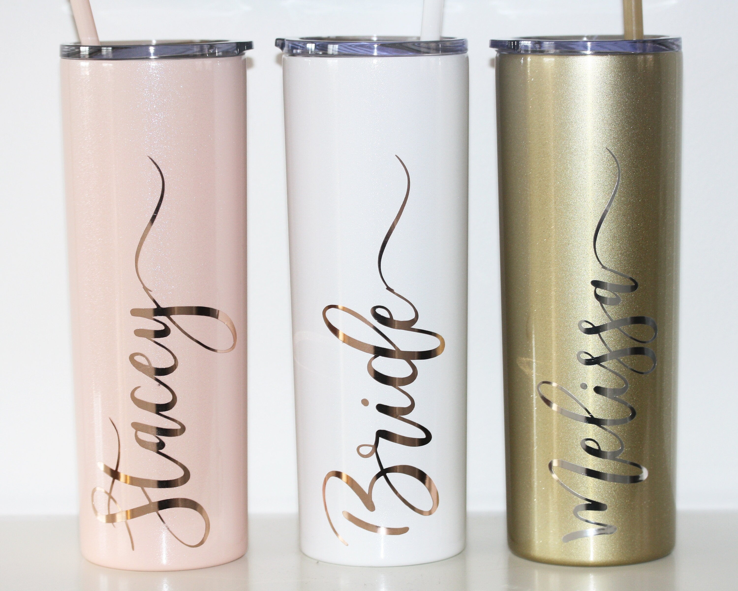 Personalized Tall Metal Tumblers with Lid and Straw Bridesmaid Gifts R –  The Native Bride