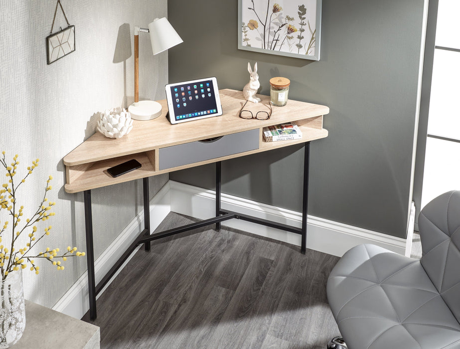 light gray corner desk