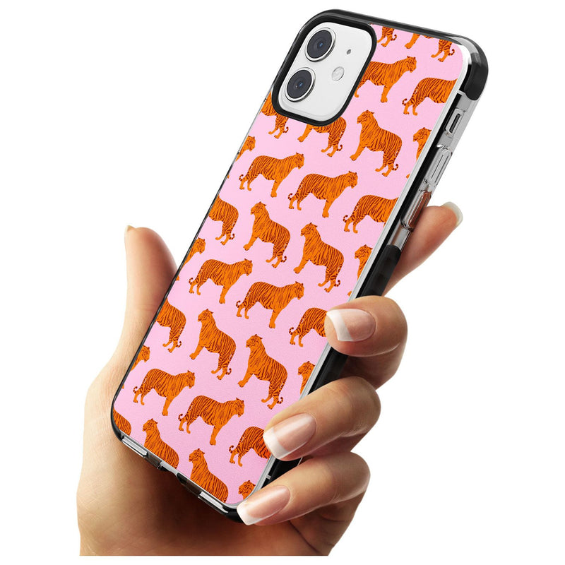 Tigers on Pink Pattern Black Impact Phone Case for iPhone 11