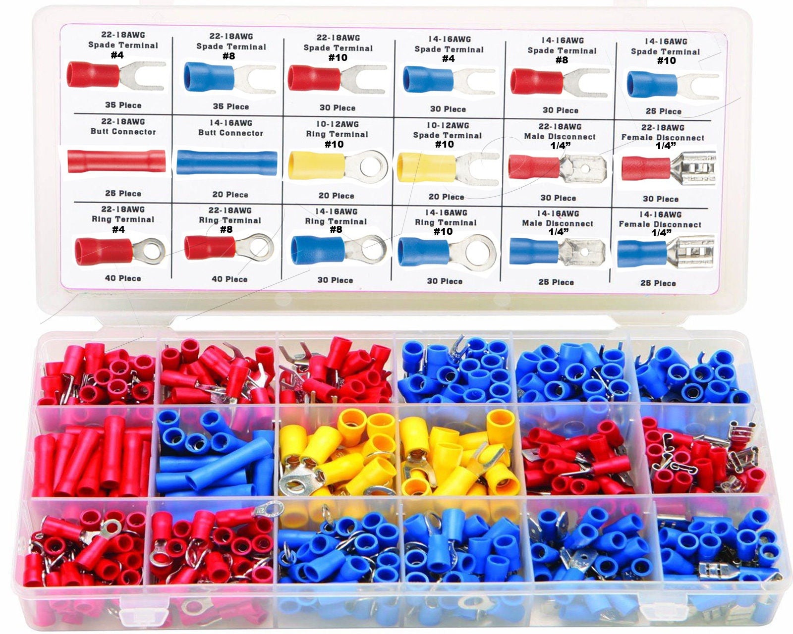 520 Pc Wire Terminal Kit Spade Butt Ring electrical Connector splice 22-10 gauge