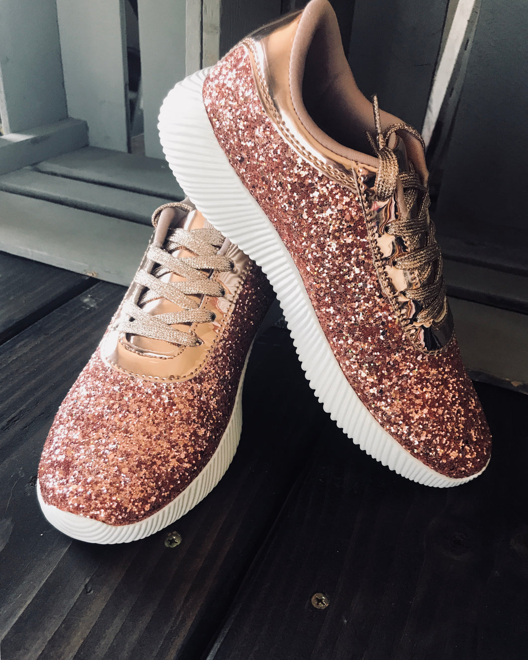 Rose Gold Glitter Sneakers – Dusti 