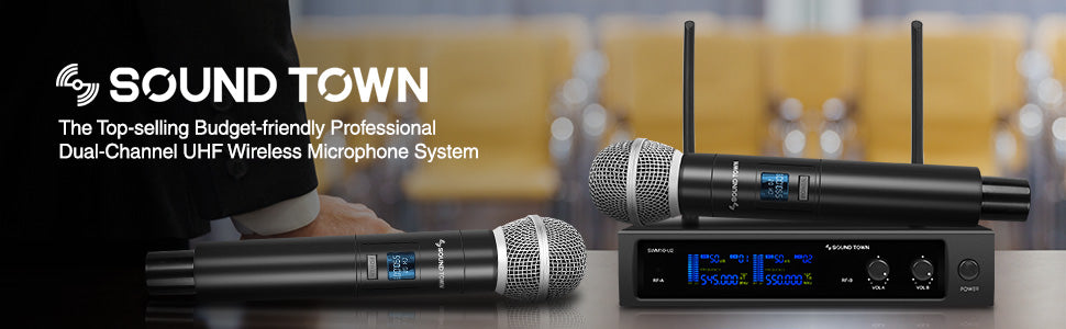 Sound Town SWM10-U2 Series Professional Dual-Channel UHF Wireless Microphone System, for Church, Business Meeting, Outdoor Wedding and Karaoke