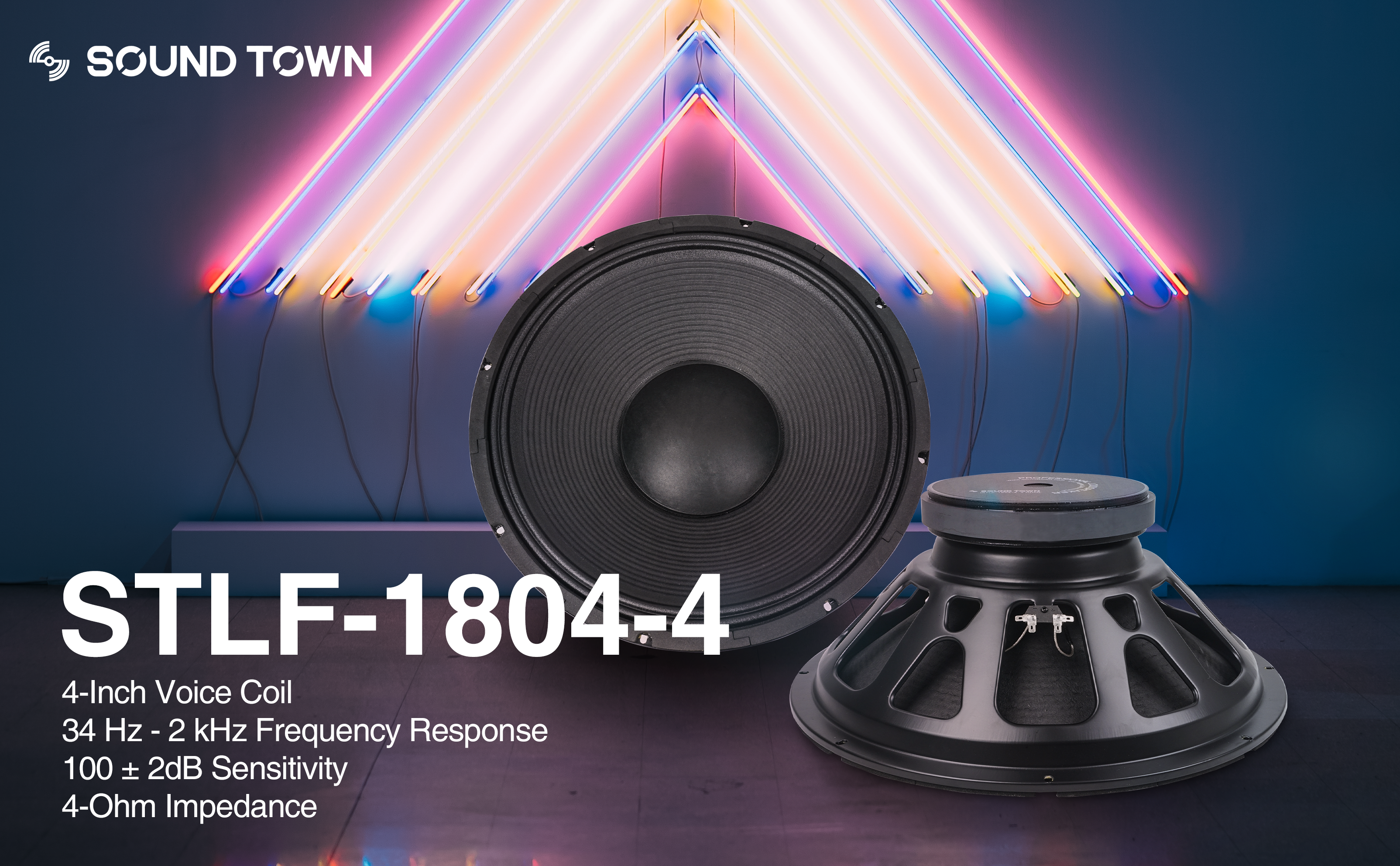 Sound Town STLF-1804-4 18" 450W Raw Woofer Speaker with 4" Voice Coil, 100 oz Magnet, Replacement for PA/DJ Subwoofer, 4-ohm - SPECIFICATIONS