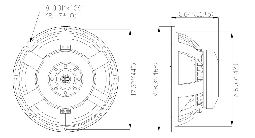 Sound Town STLF-18AS 18" 750W Cast Aluminum Frame Woofer (Low Frequency Driver), Replacement for PA/DJ Subwoofer Cabinets - Size & Dimensions, Mounting Information, Recommended Enclosure Volume