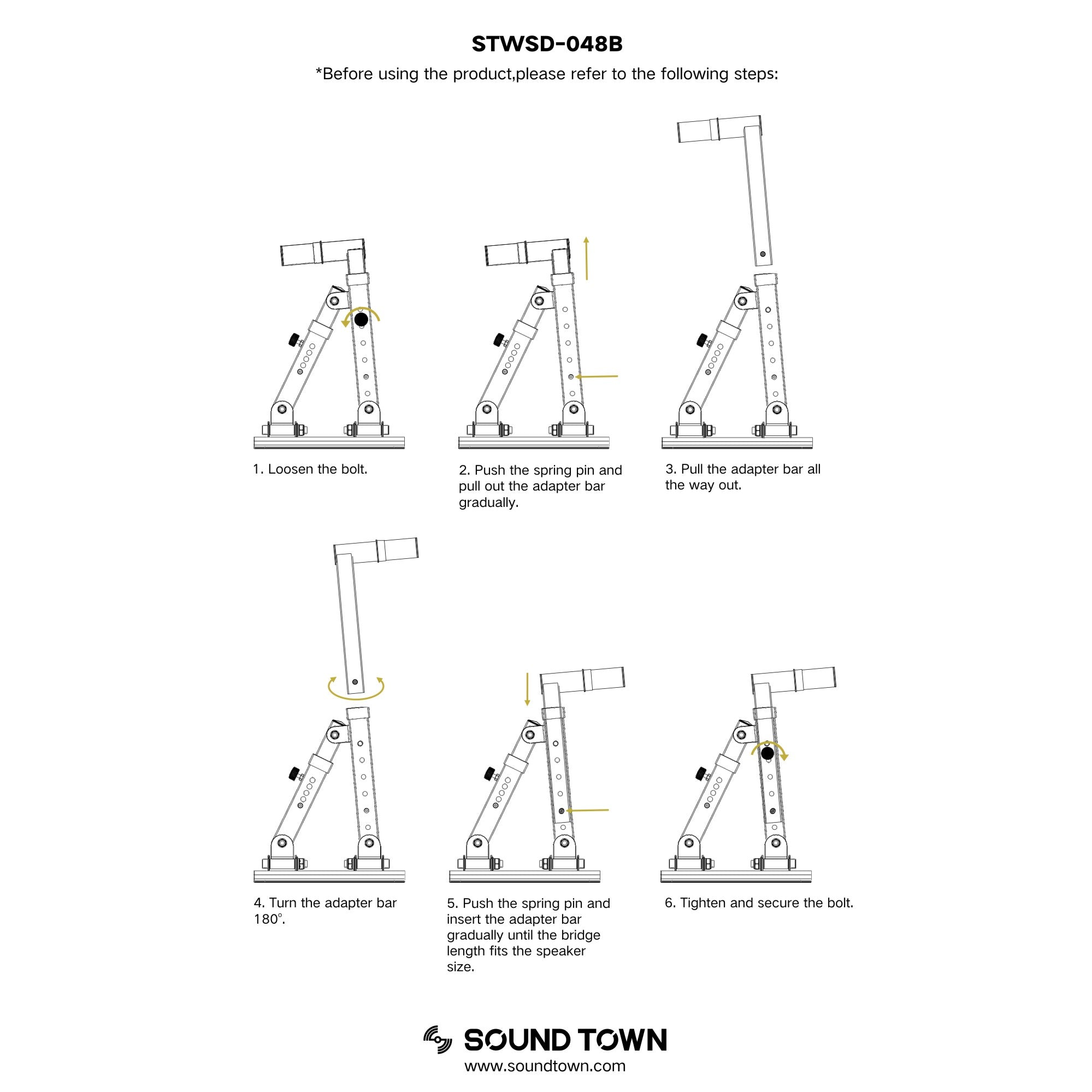 Sound Town STWSD-048B Pair of Adjustable Wall Mount Speaker Brackets with 180-degree Swivel - User Manual, How to Use, Connection Instructions