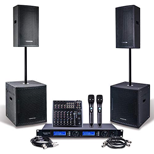 Victor Spijsverteringsorgaan verwarring PA System Set: Powered 12" Speakers & 15" Subwoofers, Mixer, Wireless  Microphone System, Cables – Sound Town
