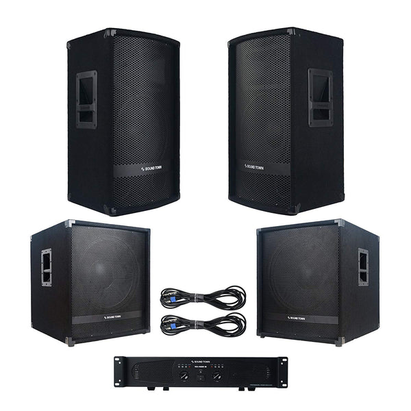 PA System Set: Full-Range Speakers, Class-D Amplifier, Wireless Microphone, Mini  Mixer and Cables – Sound Town