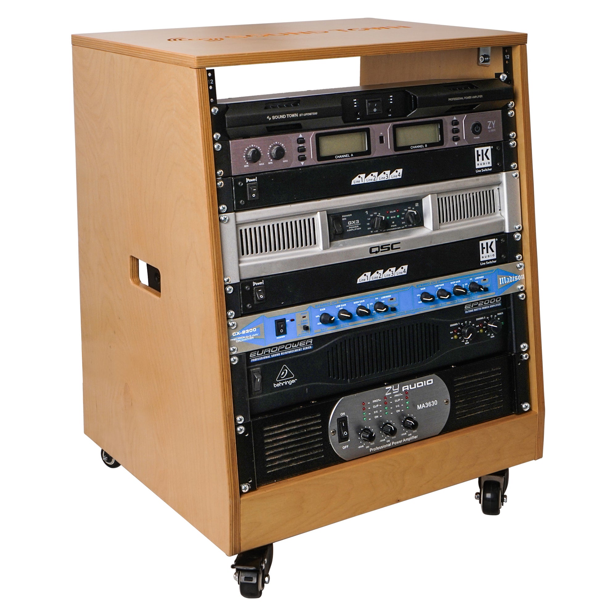 SDRK-12T | 12U (12-Space) DIY Slanted Studio Room Equipment Rack, Golden Oak - Sound Town Inc