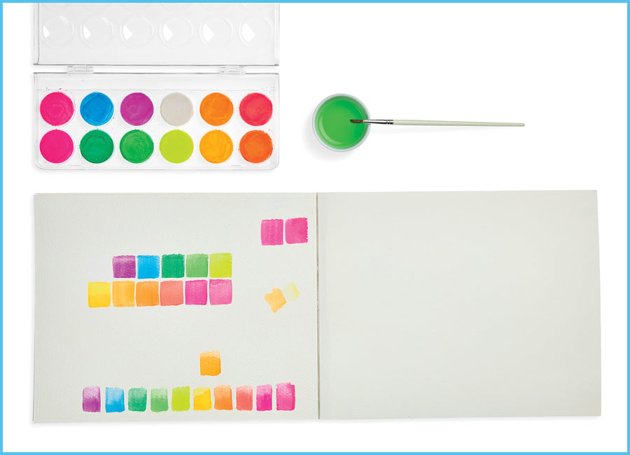 Chroma Blends watercoloring set with painted squares