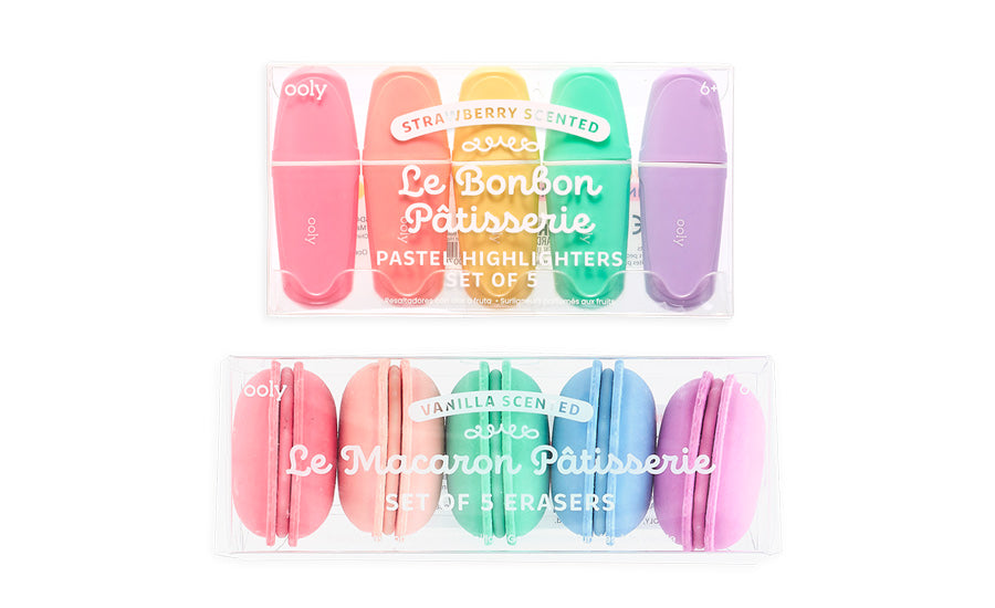 Le Macaron Pâtisserie Scented Erasers and Le Bonbon Pâtisserie Scented Pastel Highlighters are fun pastel supplies. 