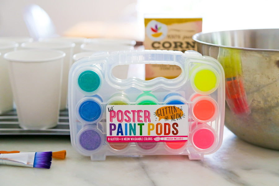 OOLY lil Poster Paint Pods in kitchen setting in preparation for sidewalk chalk paint