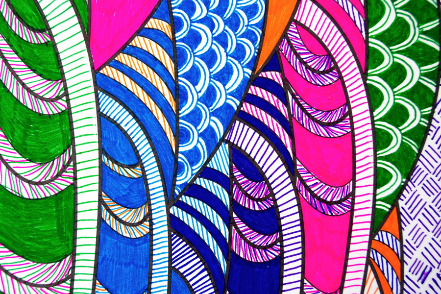 Textures with colored gel pens for coloring