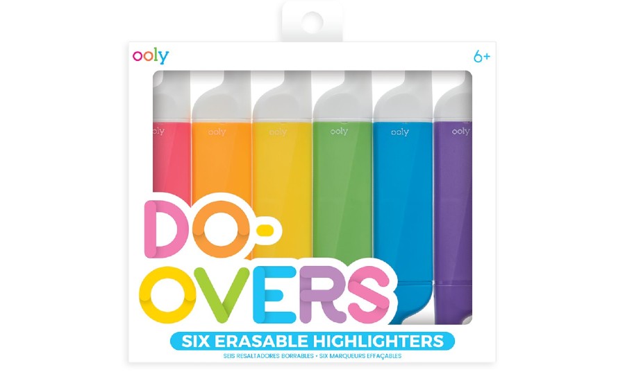 Overhead image of Do-Overs Six Erasable Highlighters in all colors of the rainbow