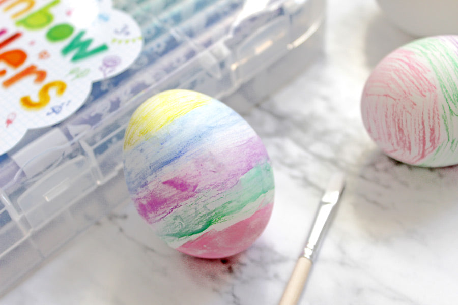Easter egg decorating with brush technique with Rainbow Doodlers colored pencils from OOLY