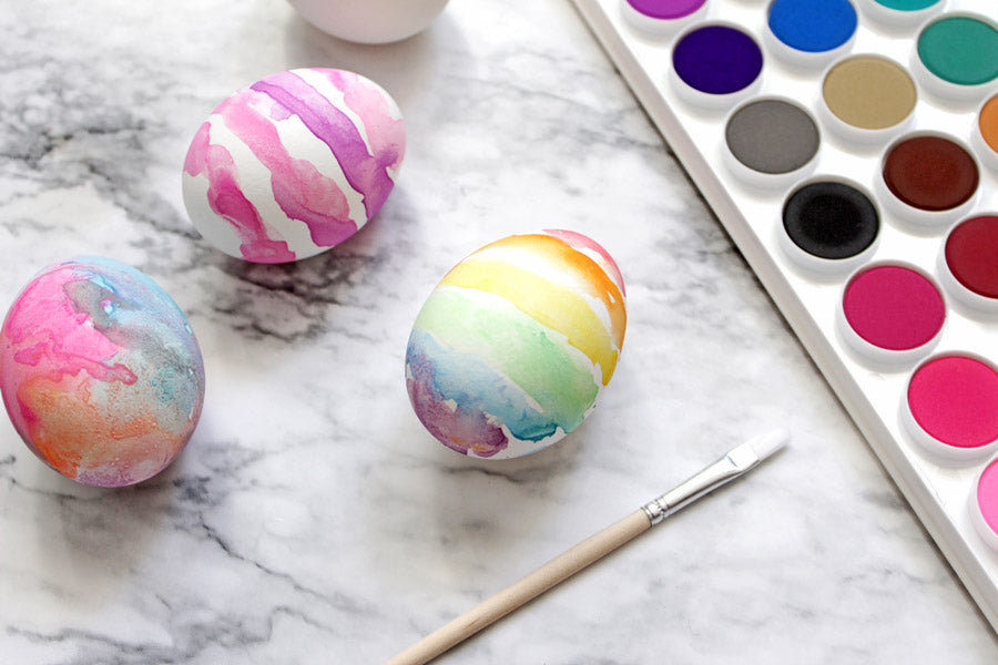 Easter eggs decorated with watercolor paints