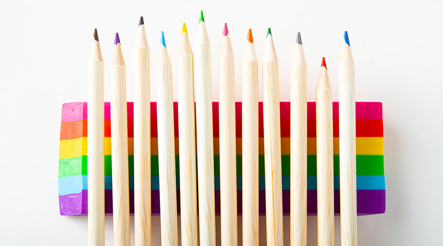 colorful pencils on rainbow eraser