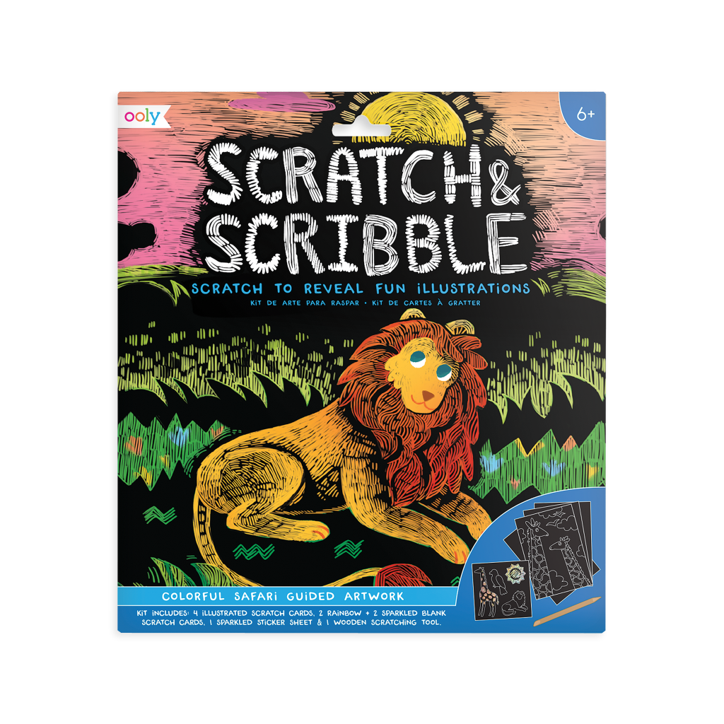 colorful safari scratch and scribble art kit with lion on the cover