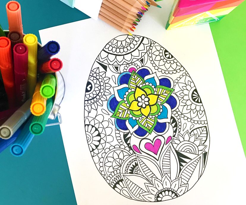 Coloring Easter Egg printable with markers and Triangle Colored Pencils