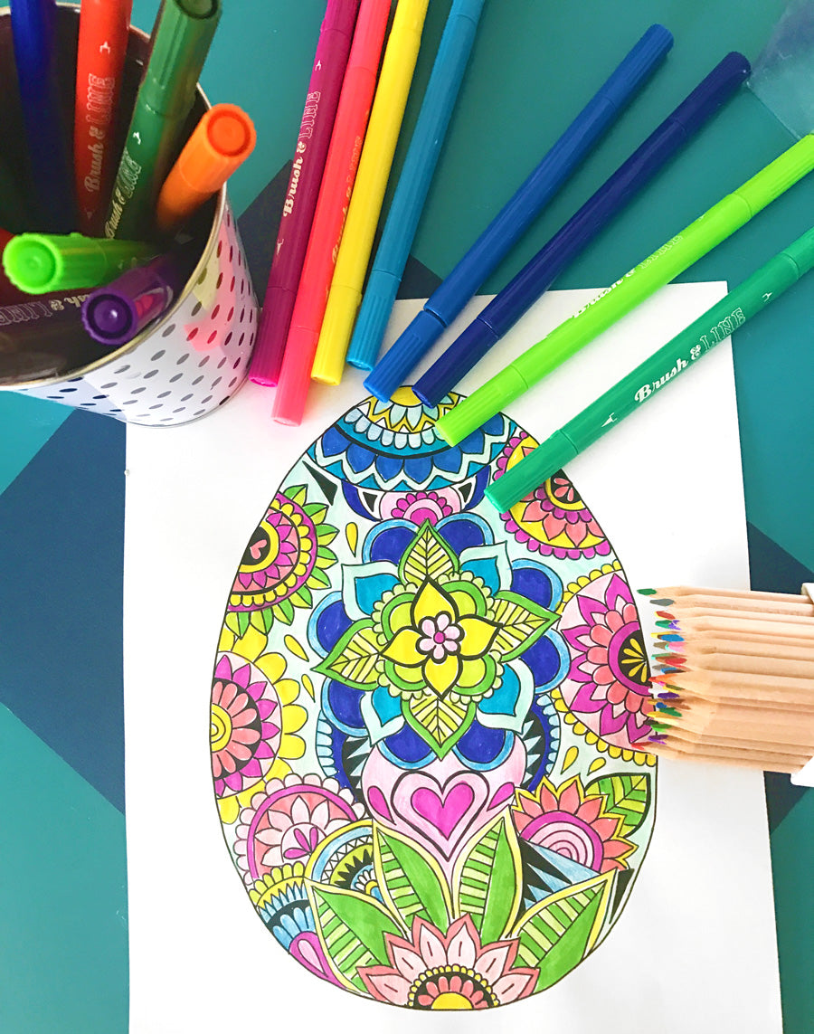 Finished Easter Egg printable with Triangle Colored Pencils and Brush and Line Markers