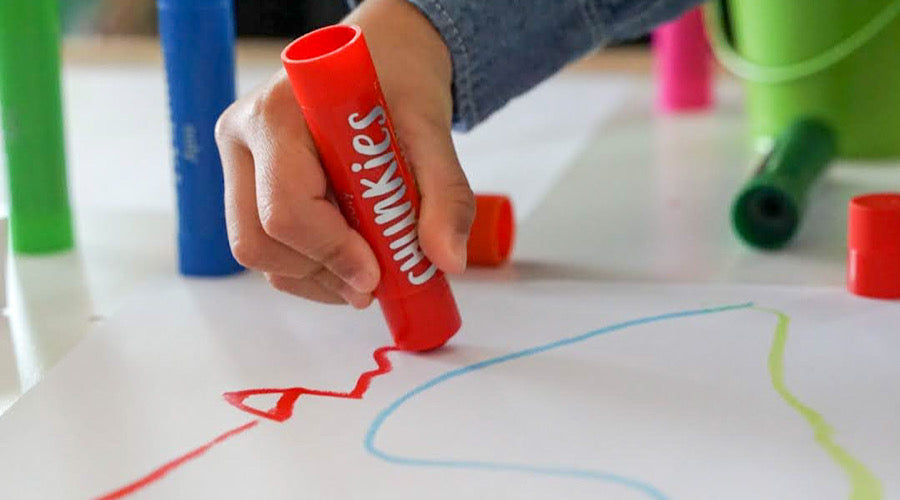 red chunkies paint stick coloring on white paper