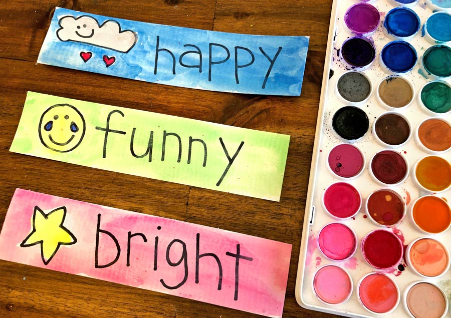 Positive messages made with watercolor for I AM kindness game