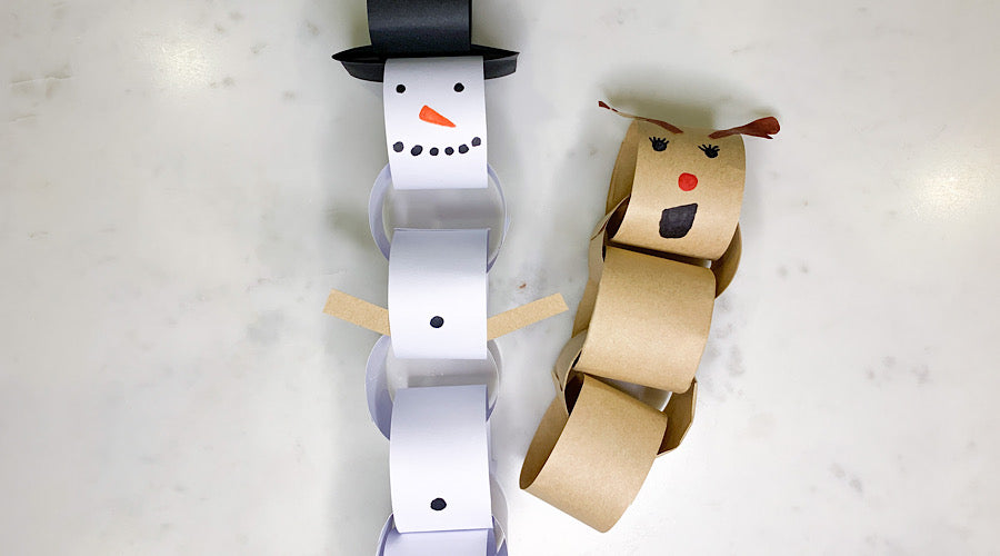 snow man and reindeer made out of paper chains