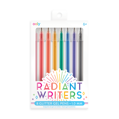 OOLY Set of 8 Radiant Writers glitter gel pens with colored gel ink in new cardstock packaging