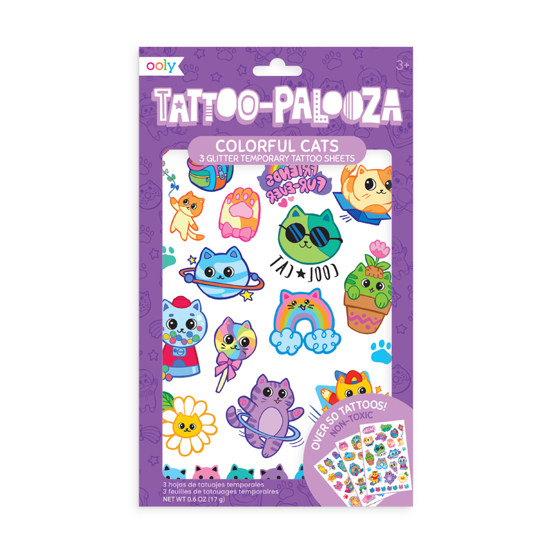 TattooPalooza Temporary Tattoos  Colorful Cats  OOLY