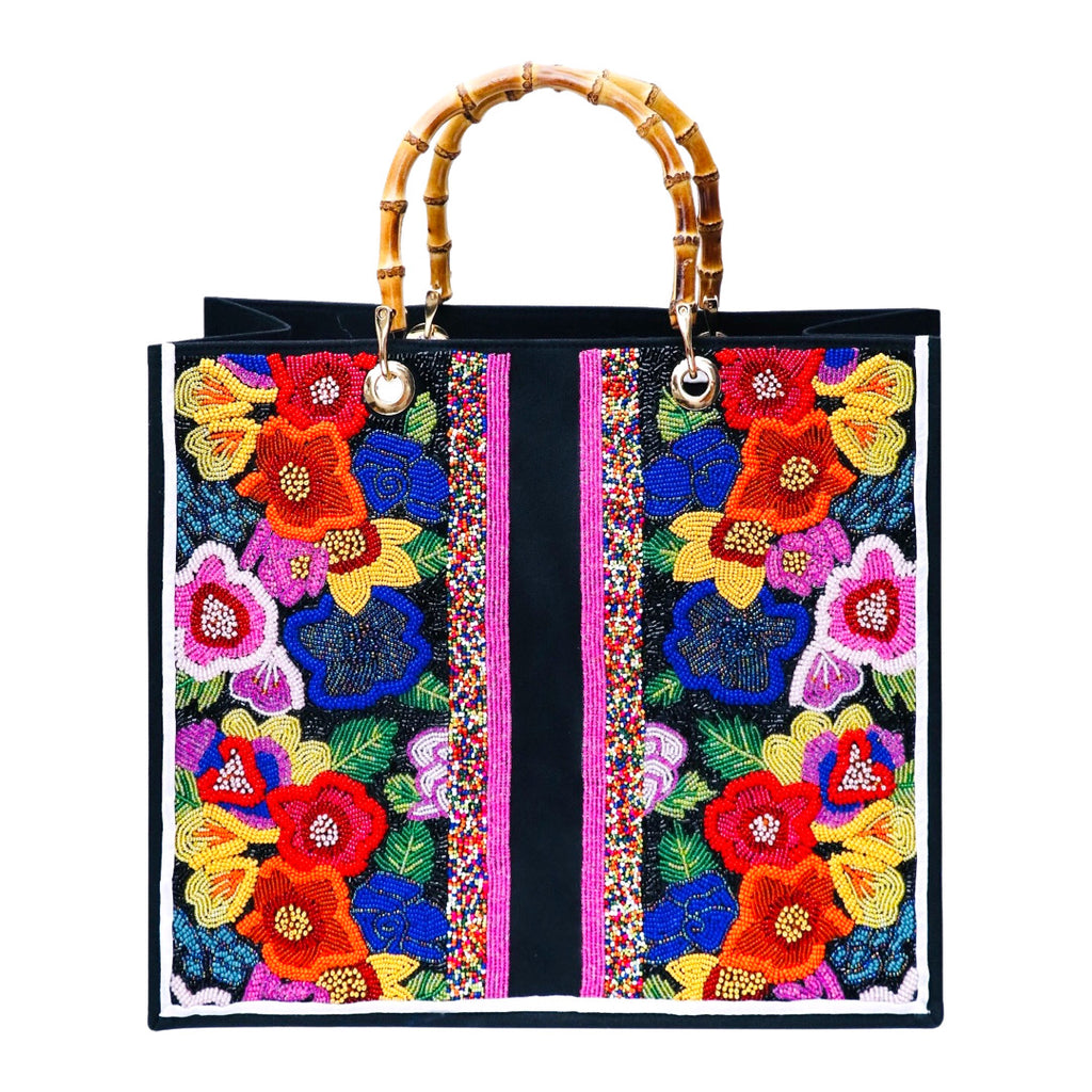 Hand Beaded Bamboo Handle Tote Bags - James Ascher