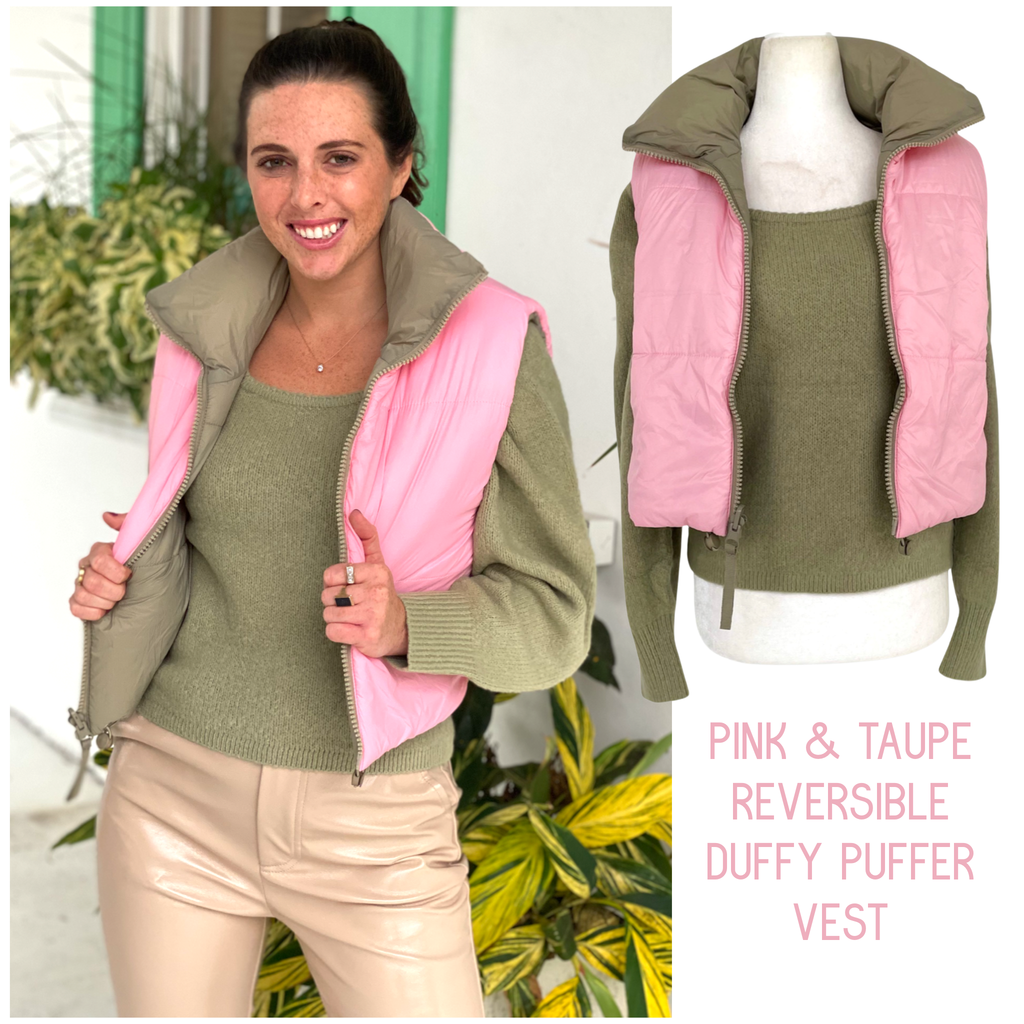 Pink & Taupe REVERSIBLE Duffy Puffer Vest - James Ascher