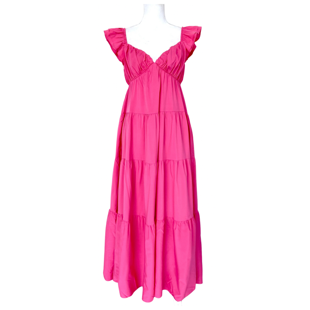 Pink OR Royal Blue Double Flutter Sleeve Maxi Dress with Tiered Ruffle ...