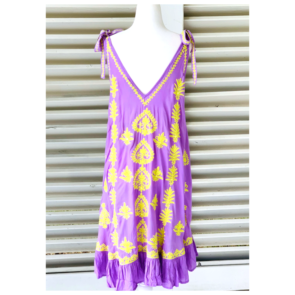 Pranella Lilac & Bright Yellow Amal Dress with Optional Belt - James Ascher