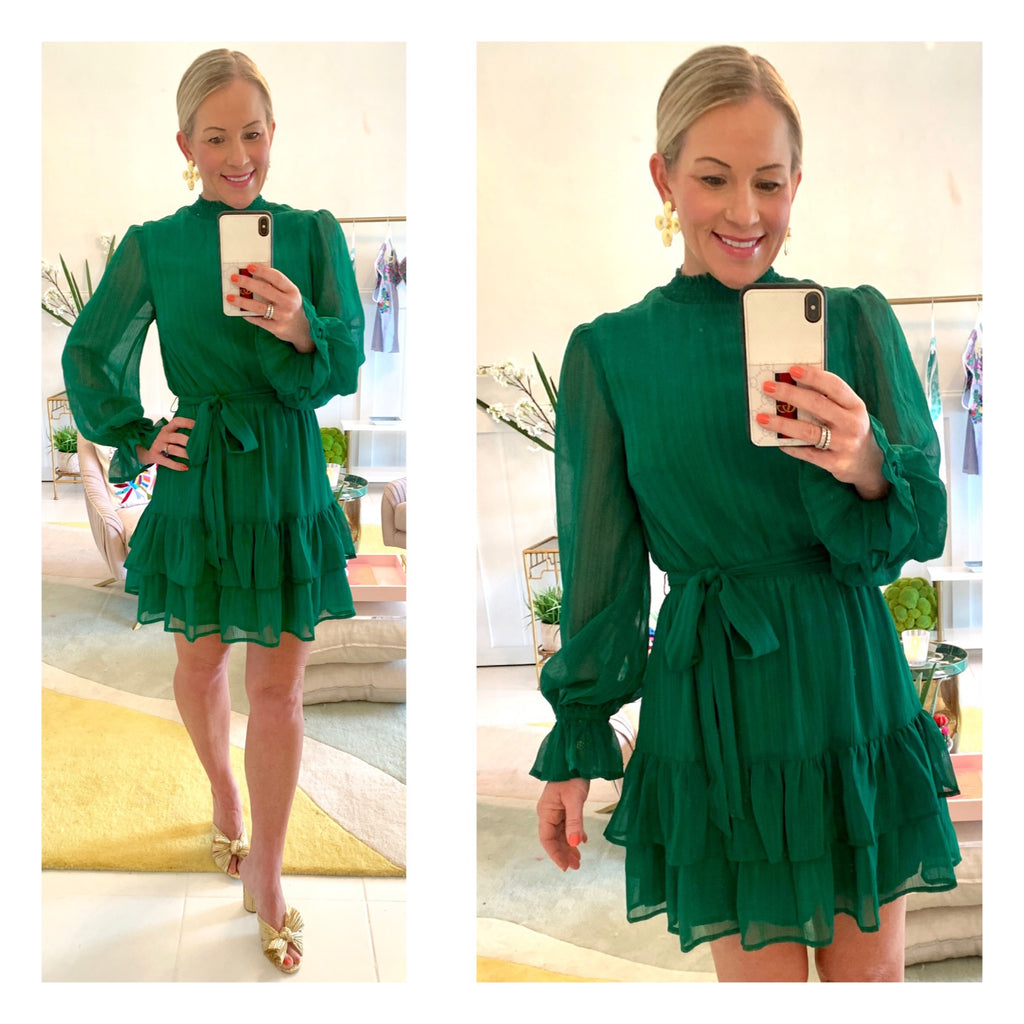 emerald green ruffle dress