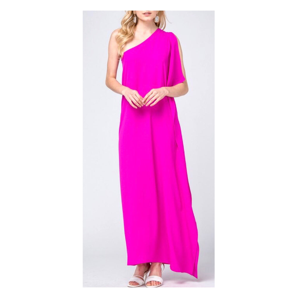 pink one shoulder maxi dress