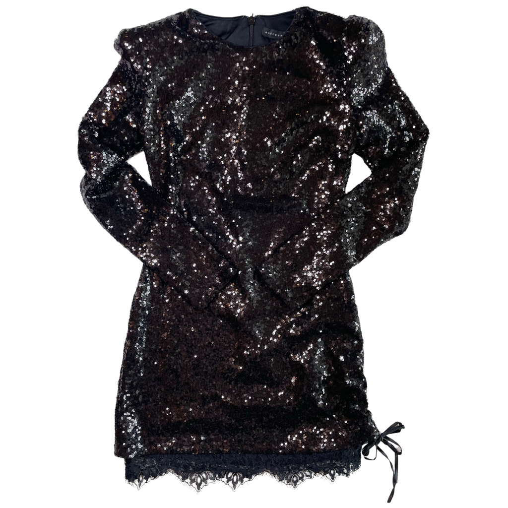 Black Sequin & Lace Contrast Monaco Dress with Adjustable Side Ruching ...