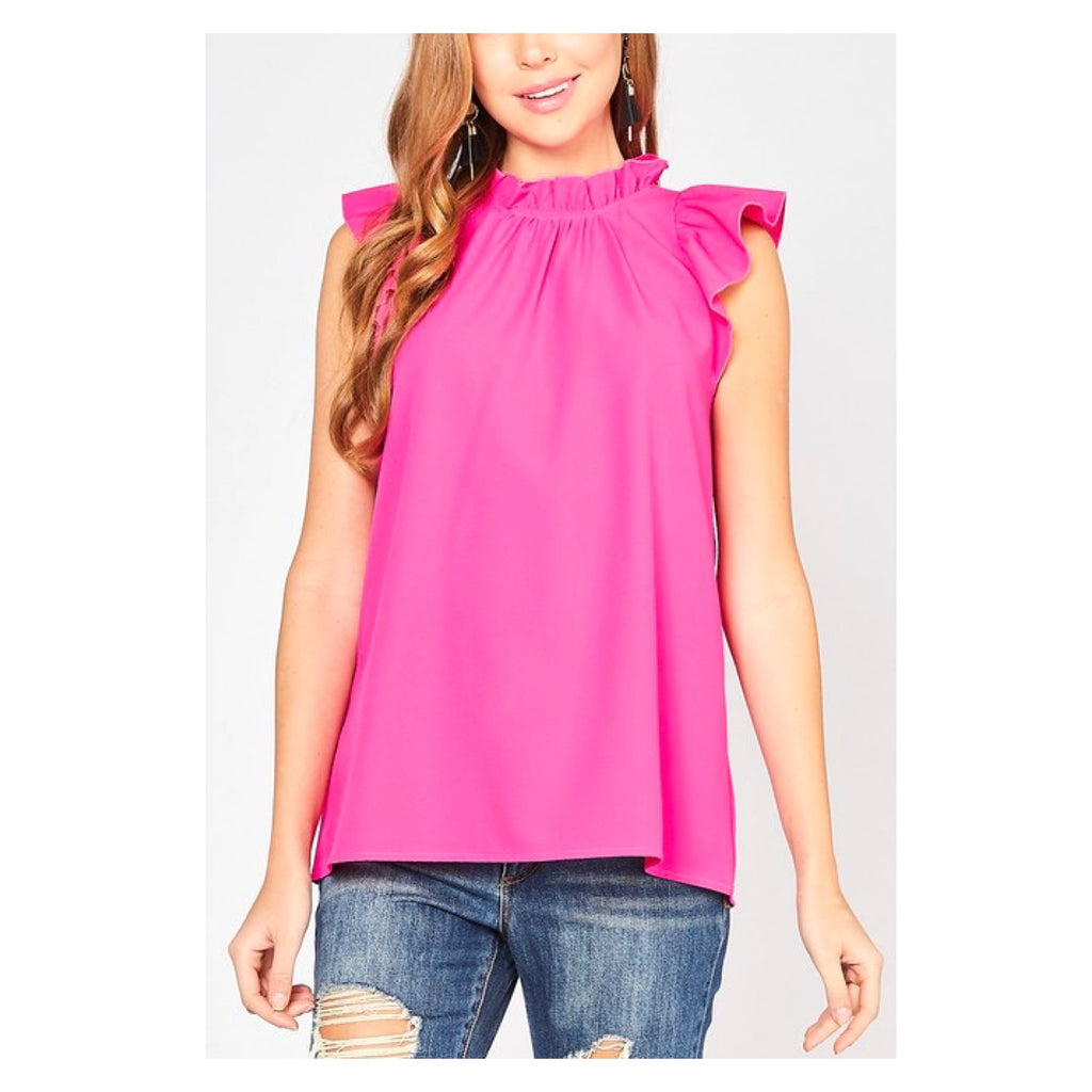 ruffle neck sleeveless blouse